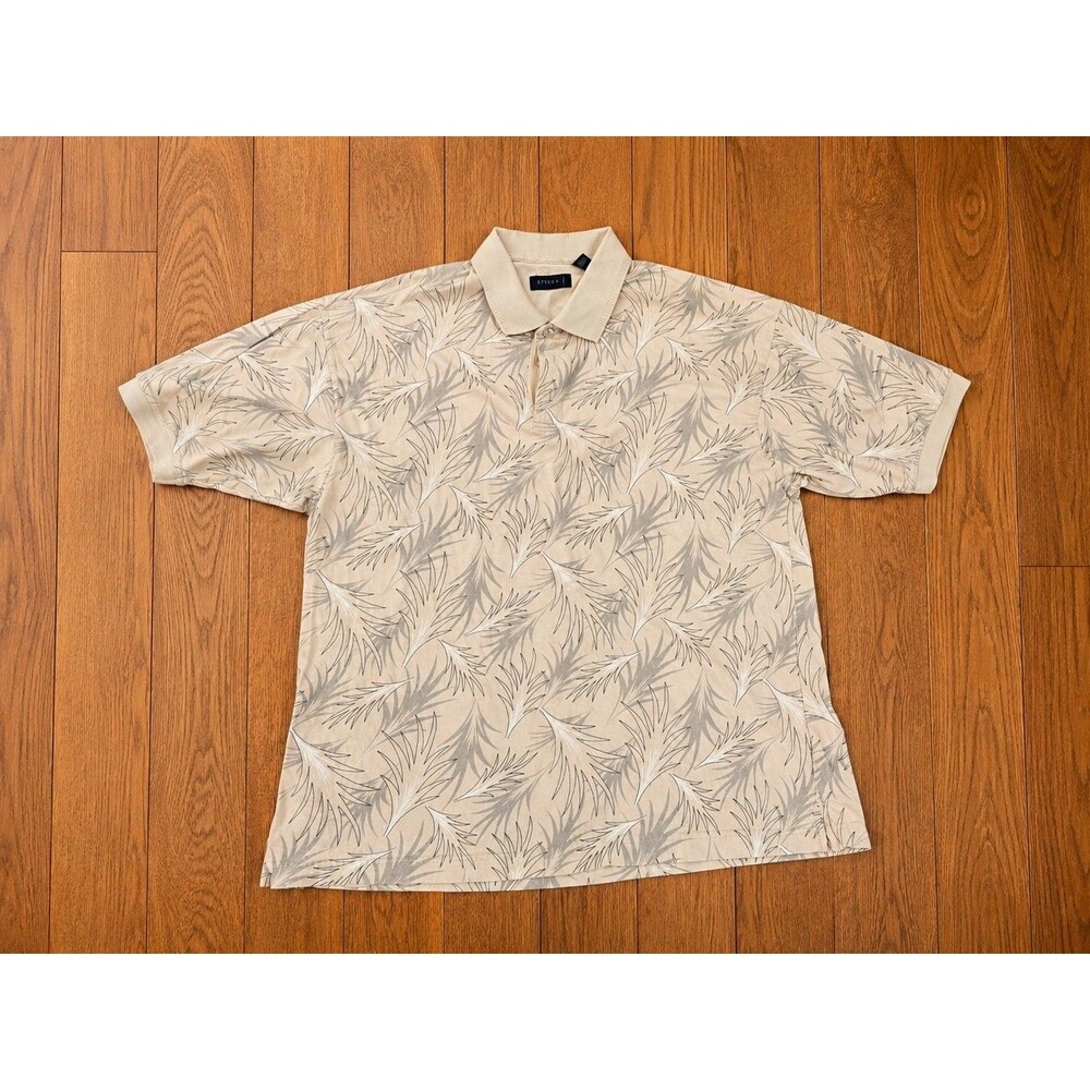 VTG 90s 00s STYLO GOLF Size XL Green Leaf Print Short Sleeve Collared Polo Shirt